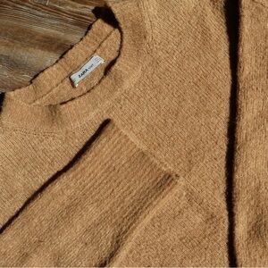 Zara Knit Fuzzy Crew Neck Sweater Long Sleeve Brown Womens Size M